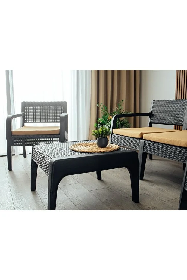 Lüx Sofia 4 Kişilik Minderli Sehpalı Raddan Bahçe Balkon Teras Ergonomik  Oturma Grubu 2 1 1